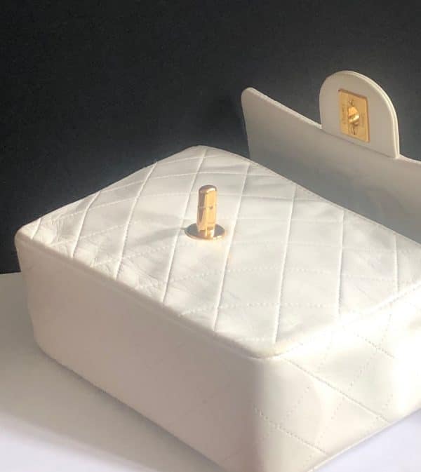 chanel 1997 white lambskin mini square quilted classic vintage flap bag w/box