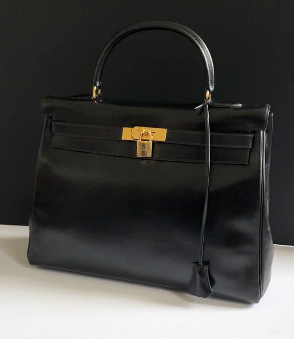 hermÈs 1993 kelly black 35 box retourné iconic bag ghw vintage