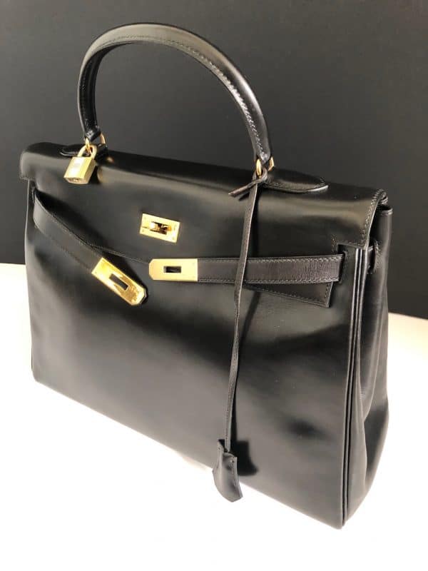 hermÈs 1993 kelly black 35 box retourné iconic bag ghw vintage