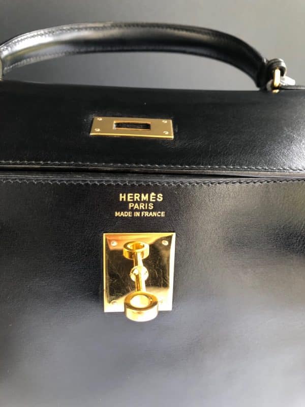 hermÈs 1993 kelly black 35 box retourné iconic bag ghw vintage