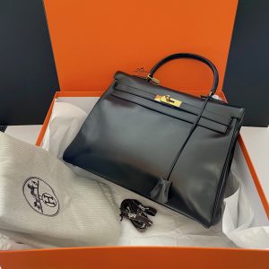 hermÈs 1993 kelly black 35 box retourné iconic bag ghw vintage