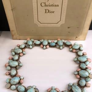 christian dior 1963 couture necklace blue pink agate cabochons vintage exceptional w/box