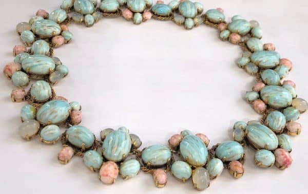 christian dior 1963 couture necklace blue pink agate cabochons vintage exceptional w/box