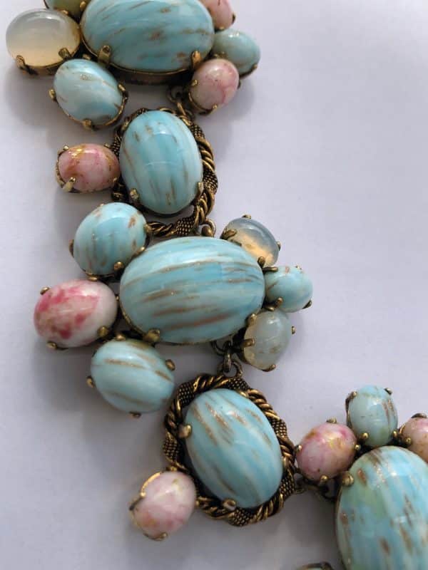 christian dior 1963 couture necklace blue pink agate cabochons vintage exceptional w/box