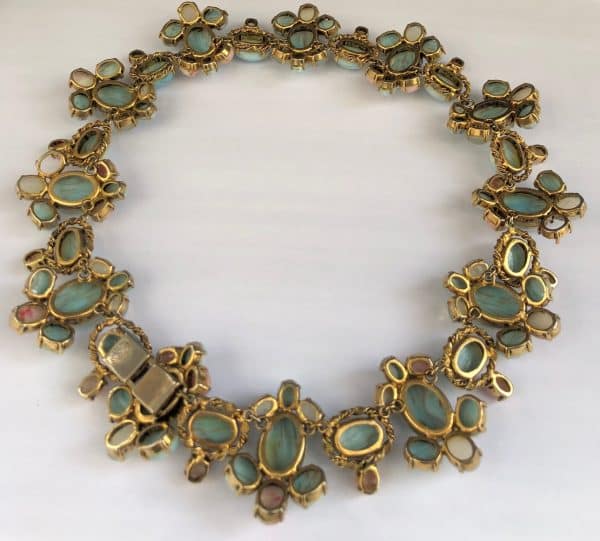 christian dior 1963 couture necklace blue pink agate cabochons vintage exceptional w/box