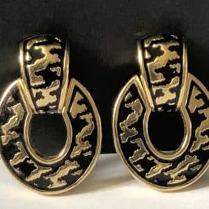 christian dior vintage oval clip on drop earrings black gold design 1980