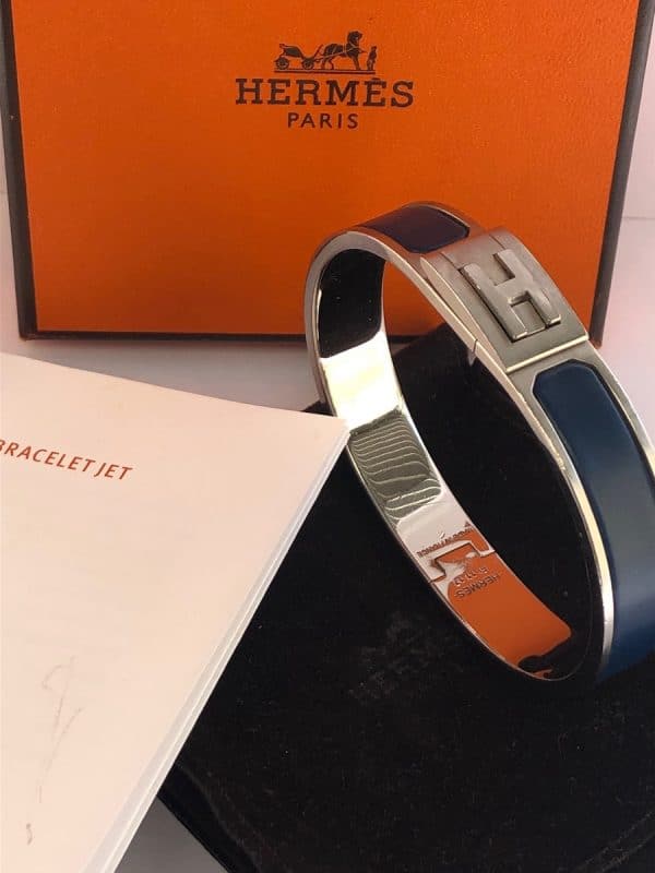hermÈs jet bangle bracelet palladium clic h blue c.2000