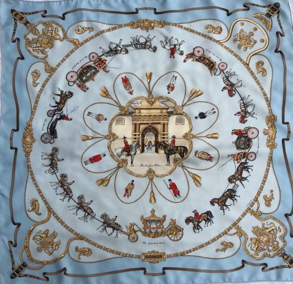hermÈs vintage silk scarf collector royal mews buckingham palace by jean de fougerolle 1994 w/box