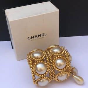 chanel vintage double cuff gold pearls bracelet collection 26 by victoire de castellane circa 1980s w/box