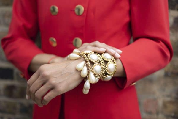 chanel vintage double cuff gold pearls bracelet collection 26 by victoire de castellane circa 1980s w/box
