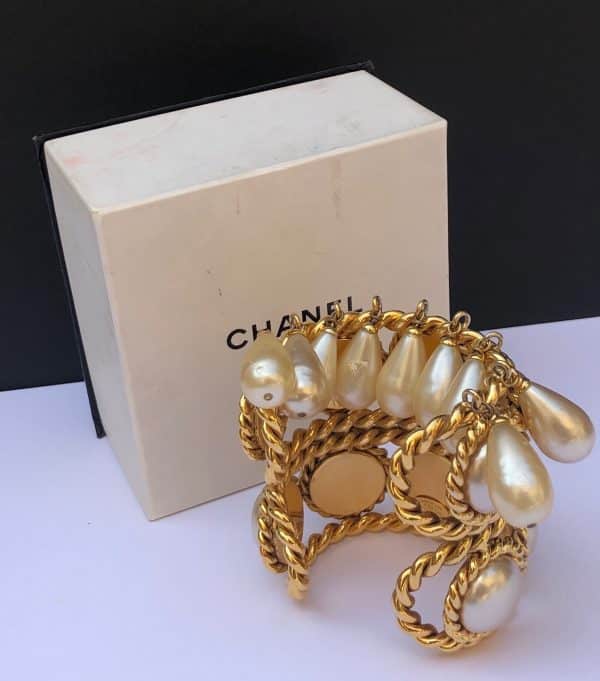 chanel vintage double cuff gold pearls bracelet collection 26 by victoire de castellane circa 1980s w/box