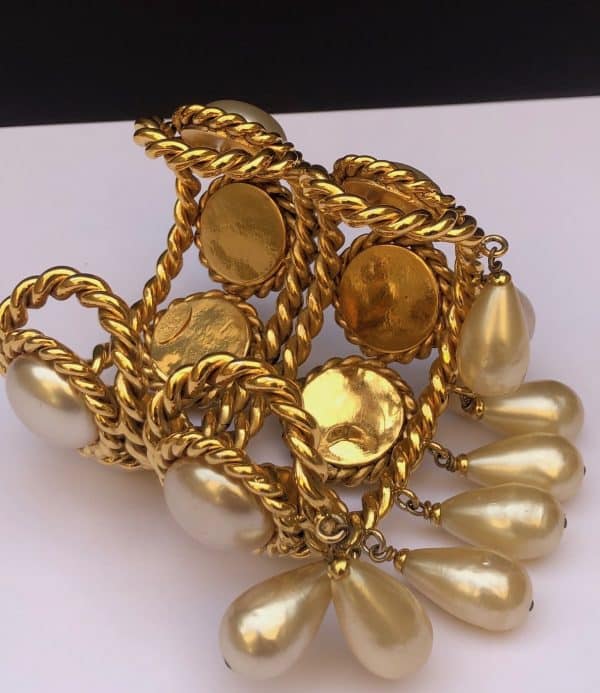 chanel vintage double cuff gold pearls bracelet collection 26 by victoire de castellane circa 1980s w/box