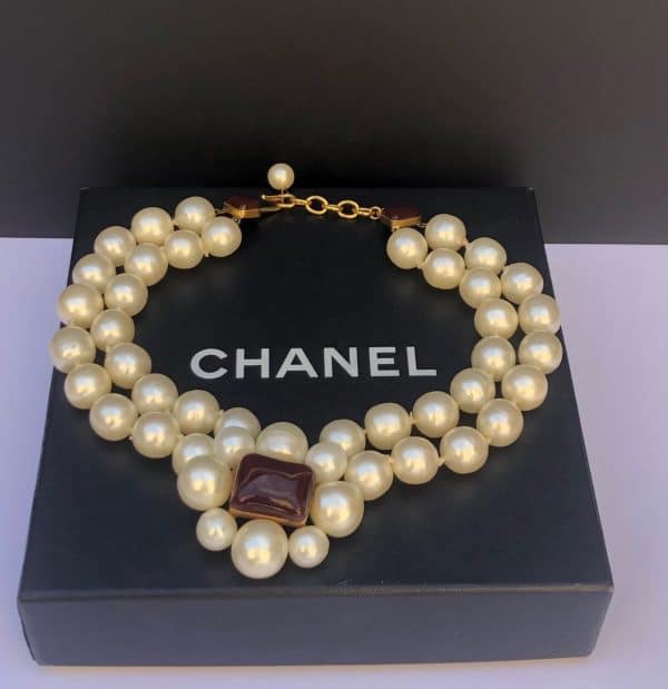 chanel vintage double strands pearls & gripoix necklace autumn 1997 w/box