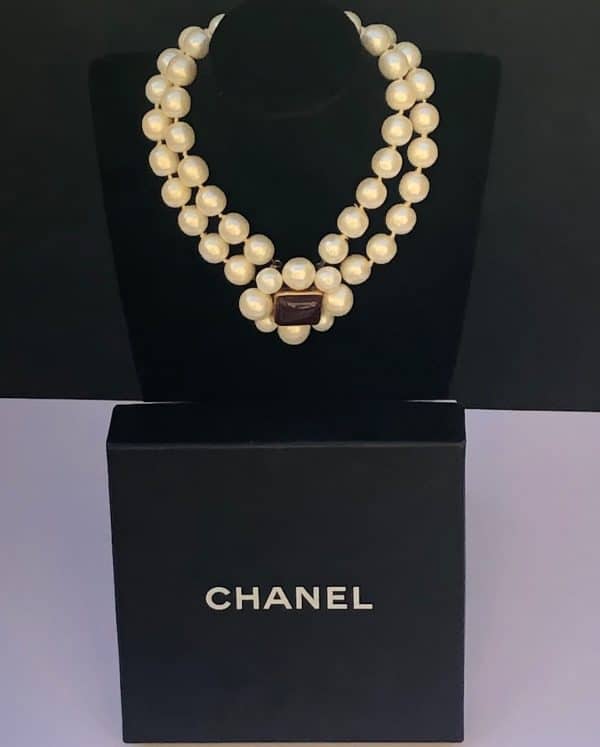 chanel vintage double strands pearls & gripoix necklace autumn 1997 w/box