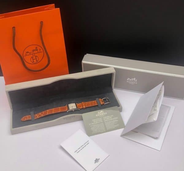 hermÈs paris heure h watch hh1.210 croco bracelet guarantee w/box