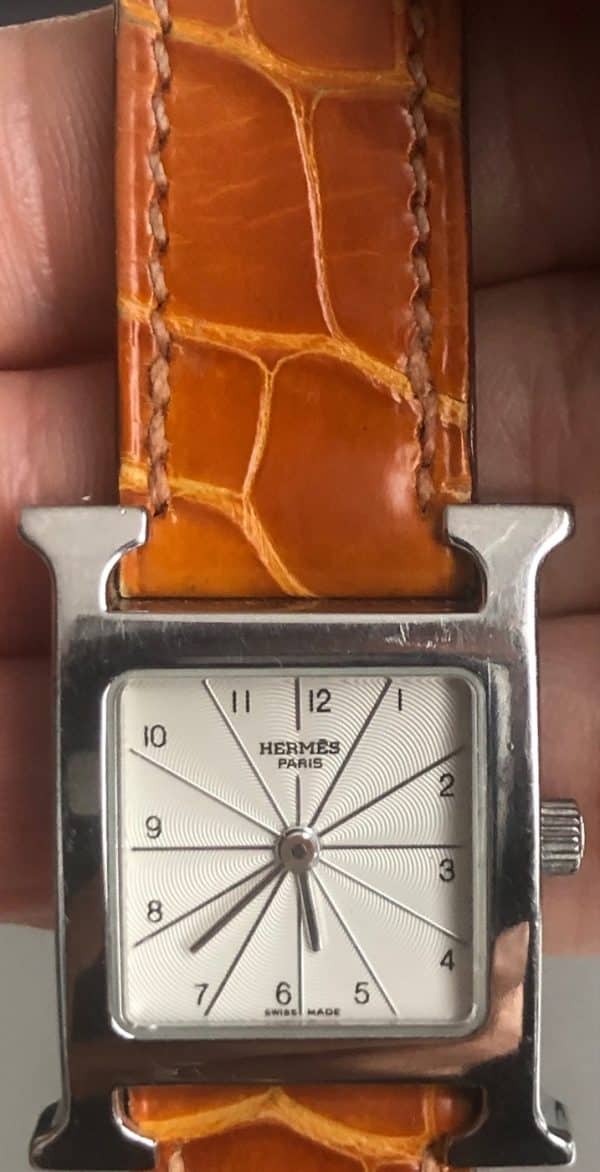 hermÈs paris heure h watch hh1.210 croco bracelet guarantee w/box