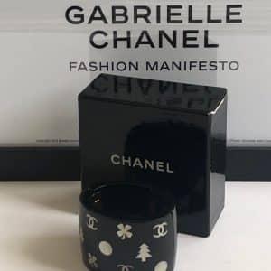 chanel bracelet black resin white and beige cc logo four clover cuff 2003 w/box