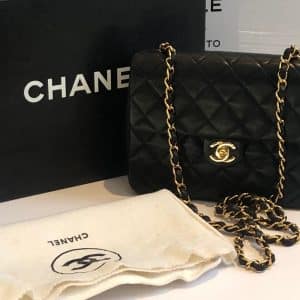 chanel vintage timeless classic flap mini square chain shoulder bag black lambskin c.1991
