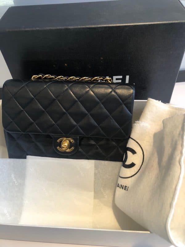 chanel vintage timeless classic flap mini square chain shoulder bag black lambskin c.1991