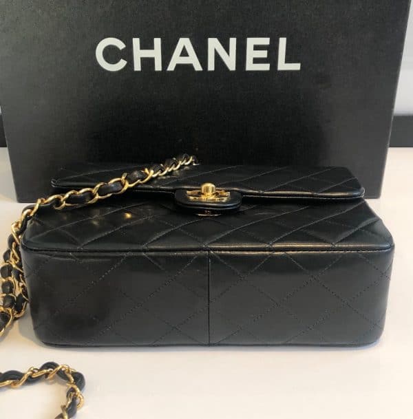chanel vintage timeless classic flap mini square chain shoulder bag black lambskin c.1991