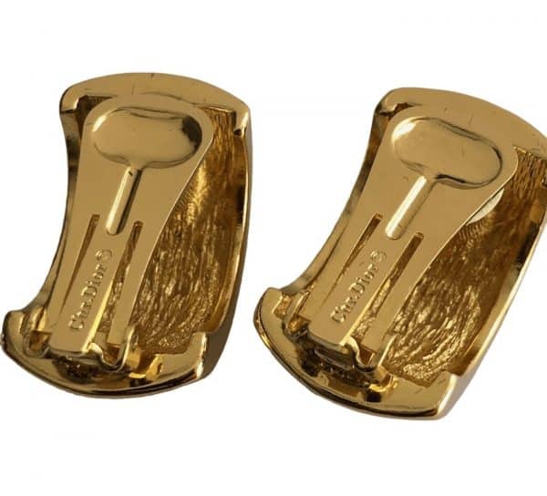 christian dior earrings dome hoop gold tone black enamel & crystal c.1980s