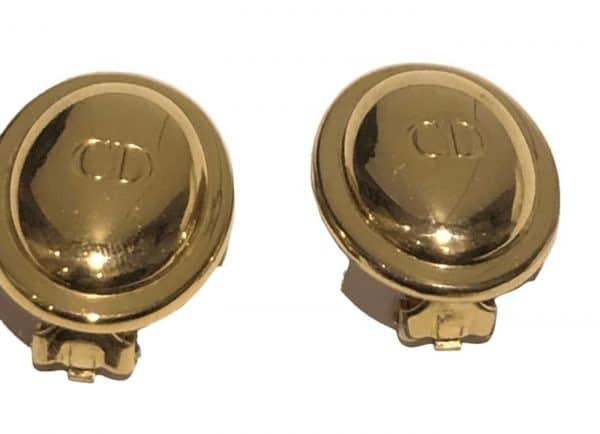 christian dior vintage cd logo earrings gold tone oval c.1990s