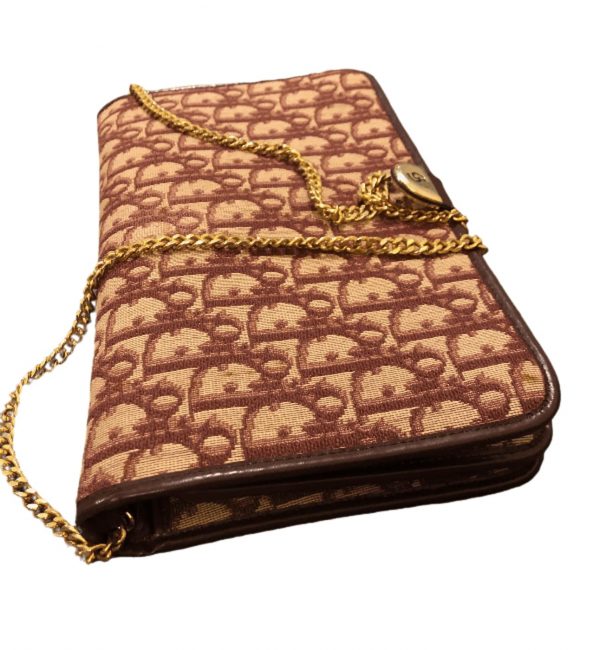 christian dior vintage monogram shoulder clutch chain burgundy bag c.1970s