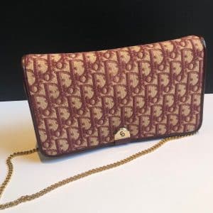 christian dior vintage monogram shoulder clutch chain burgundy bag c.1970s