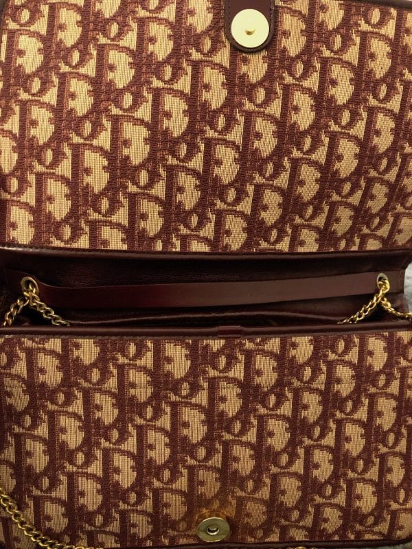 christian dior vintage monogram shoulder clutch chain burgundy bag c.1970s