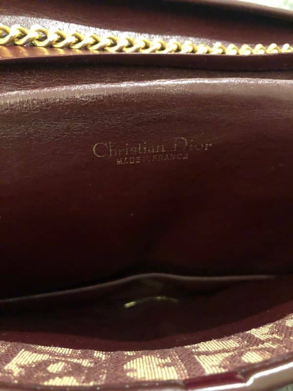 christian dior vintage monogram shoulder clutch chain burgundy bag c.1970s