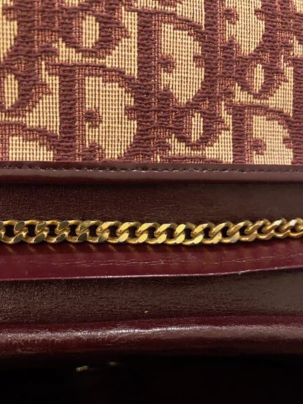 christian dior vintage monogram shoulder clutch chain burgundy bag c.1970s