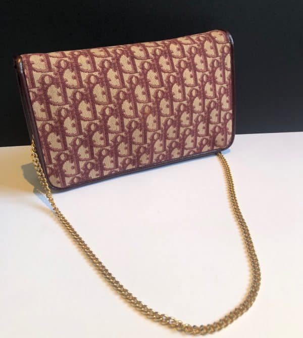 christian dior vintage monogram shoulder clutch chain burgundy bag c.1970s