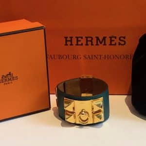 hermÈs collier de chien bracelet cuff green w/box circa 2013