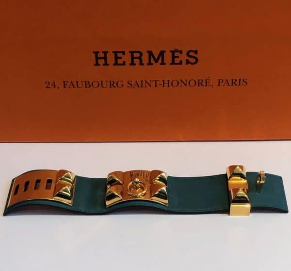 hermÈs collier de chien bracelet cuff green w/box circa 2013