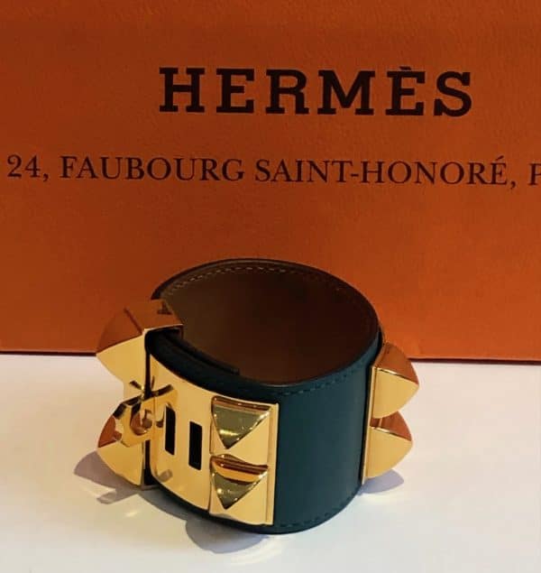 hermÈs collier de chien bracelet cuff green w/box circa 2013