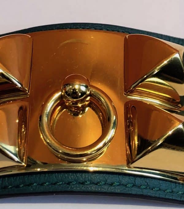 hermÈs collier de chien bracelet cuff green w/box circa 2013