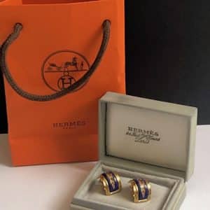 hermÈs vintage gold plated enamel clip on earrings c.1990s w/box