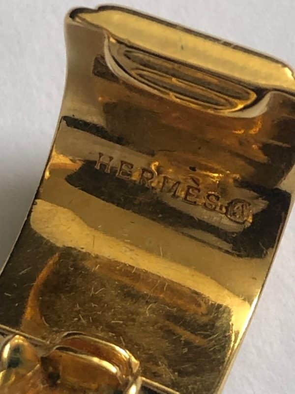 hermÈs vintage gold plated enamel clip on earrings c.1990s w/box