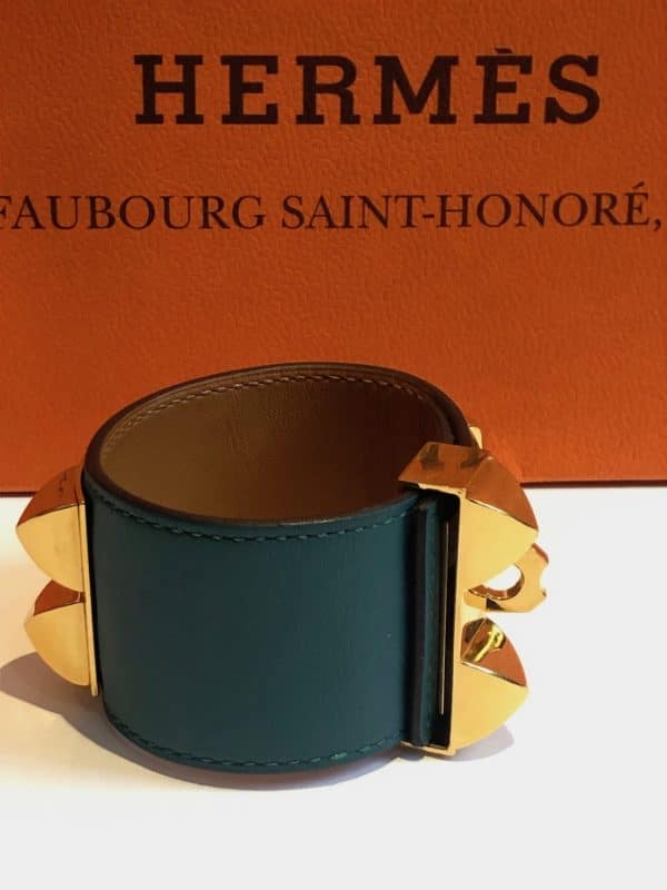 hermÈs collier de chien bracelet cuff green w/box circa 2013