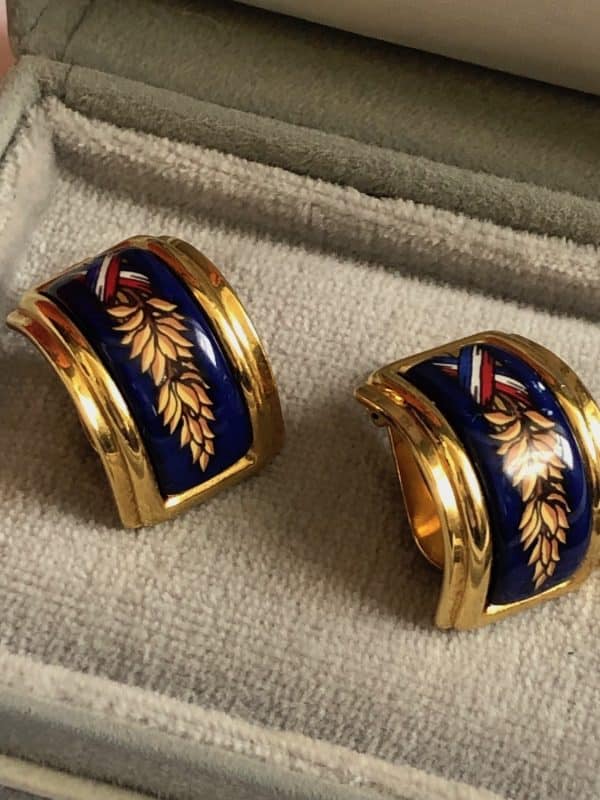 hermÈs vintage gold plated enamel clip on earrings c.1990s w/box
