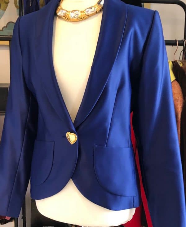 yves saint laurent vintage runway heart logo jacket blue single breasted circa 1980s