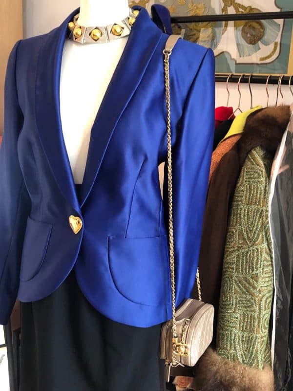 yves saint laurent vintage runway heart logo jacket blue single breasted circa 1980s