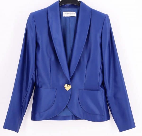 yves saint laurent vintage jacket heart logo roy blue single breasted circa 1980s