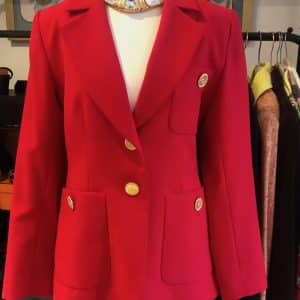 yves saint laurent vintage couture red jacket ysl logo buttons circa 1980s