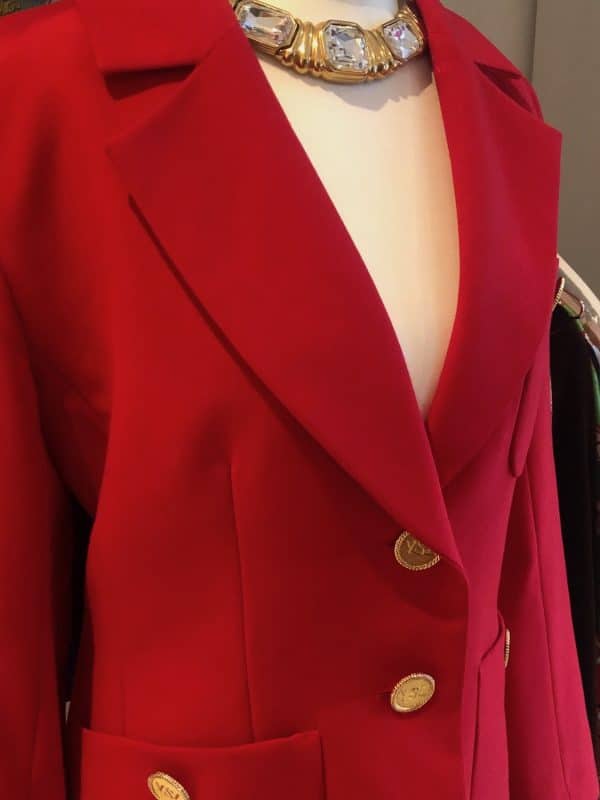 yves saint laurent vintage couture red jacket ysl logo buttons circa 1980s