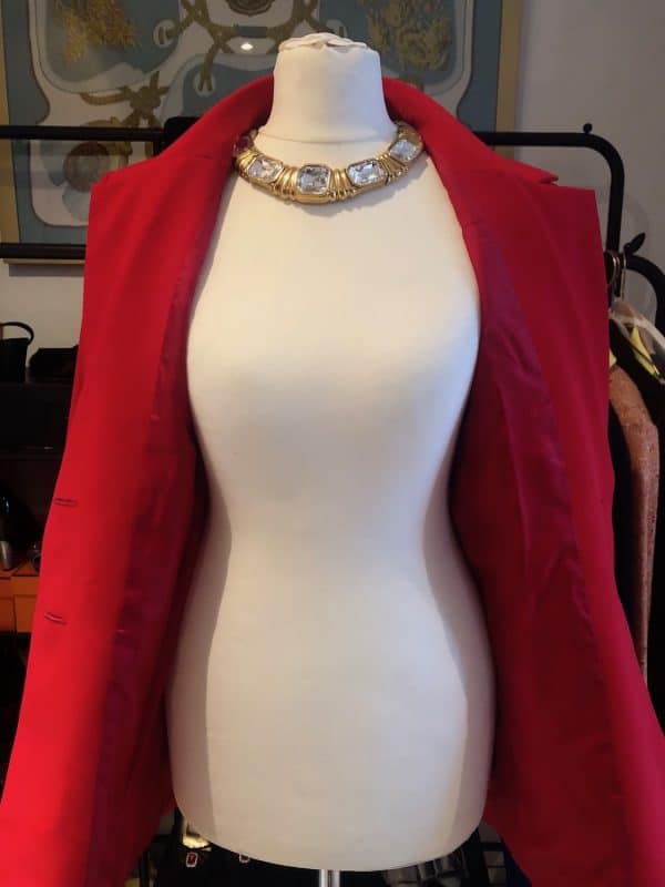 yves saint laurent vintage couture red jacket ysl logo buttons circa 1980s