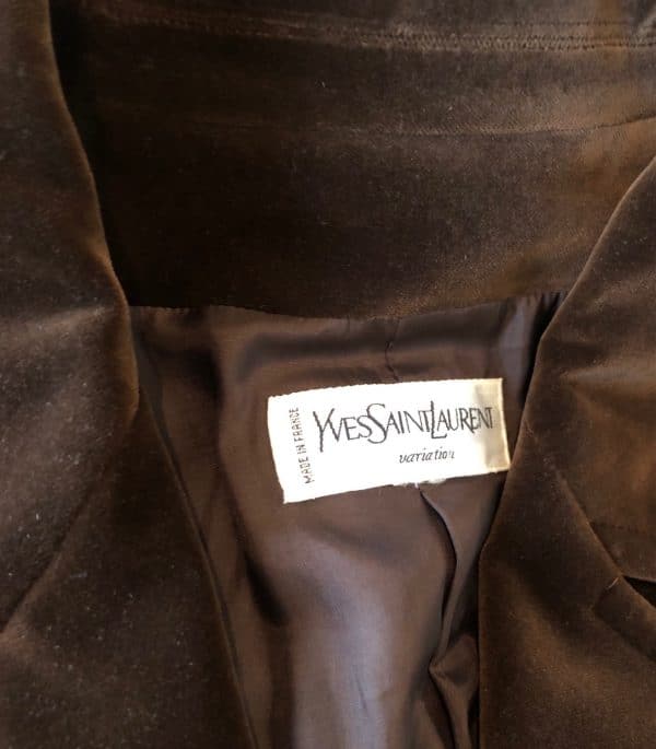 yves saint laurent vintage ysl logo jacket brown velvet single breasted circa 1980s