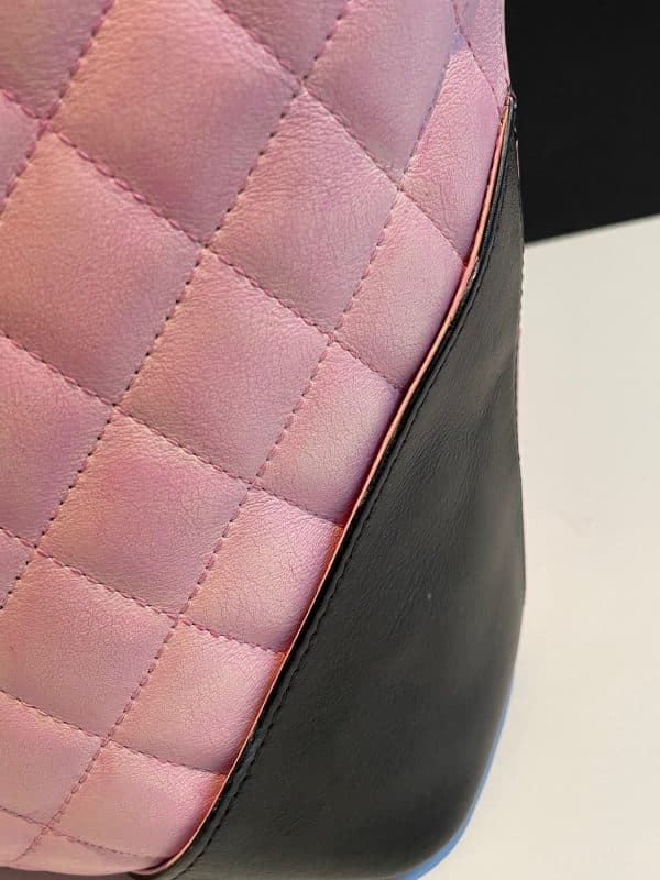 chanel pink & black quilted calfskin leather small cambon cc logo bag c.2004 2005