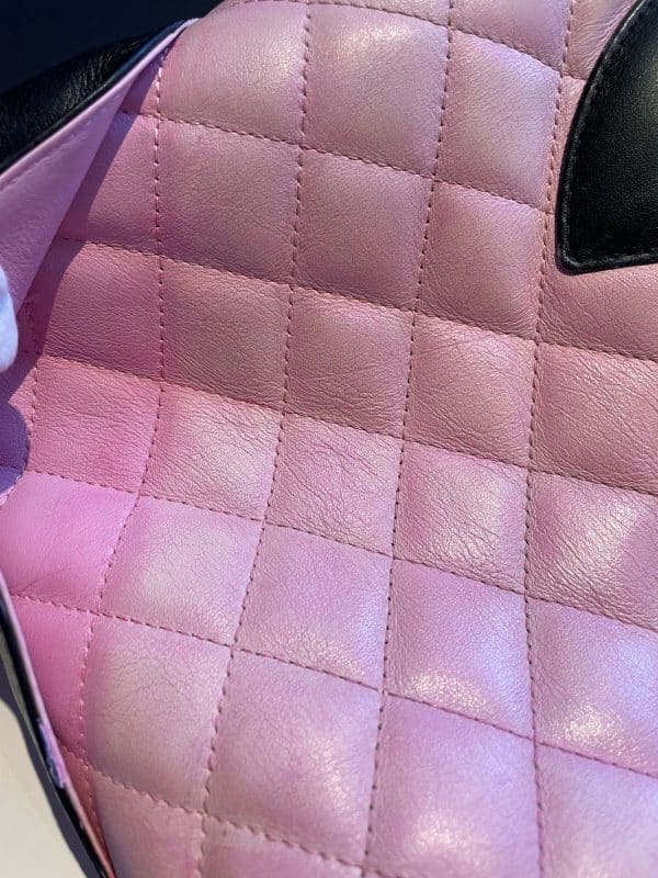chanel pink & black quilted calfskin leather small cambon cc logo bag c.2004 2005
