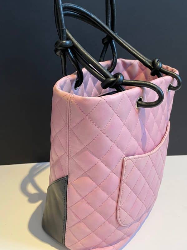 chanel pink & black quilted calfskin leather small cambon cc logo bag c.2004 2005